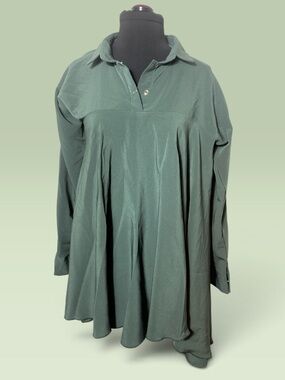 Collared Sage Green Long-Sleeve Tunic Top